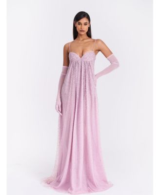 Walliee Rhinestone Embellished Mesh Backless Gown