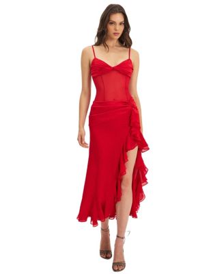  Dahlina Ruched Waist High Slit Maxi Dress
