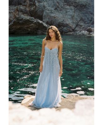 Wallie Rhinestone Embellished Mesh Backless Gown