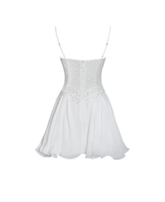  Fabiola Lace Trim Net Top Mini Flare Chiffon Dress