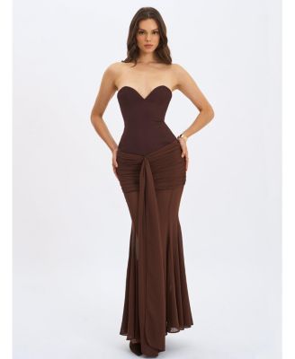 Giovana Sweetheart Draped Mesh Mermaid Maxi Dress