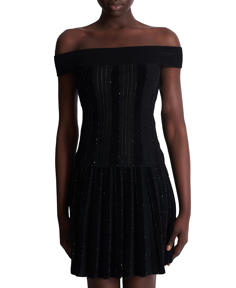 Balmain Off The Shoulder Glitter Knit Top