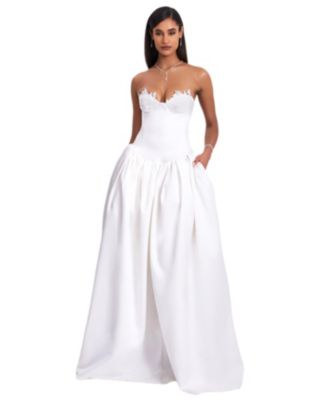 Naila Lace Trim Strapless Drop Waist Wedding Gown