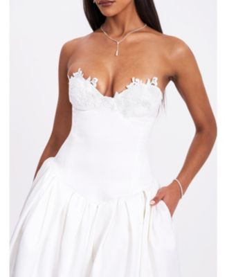 Naila Lace Trim Strapless Drop Waist Wedding Gown