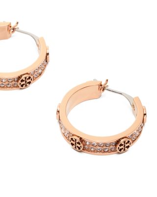 Miller Double T & Pav&eacute; Studded Small Hoop Earrings in Gold Tone Stainless Steel