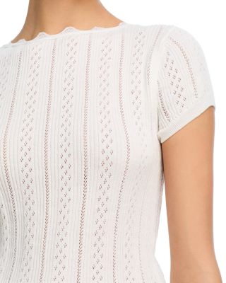 Pointelle Knit Satin Bow Top - Exclusive