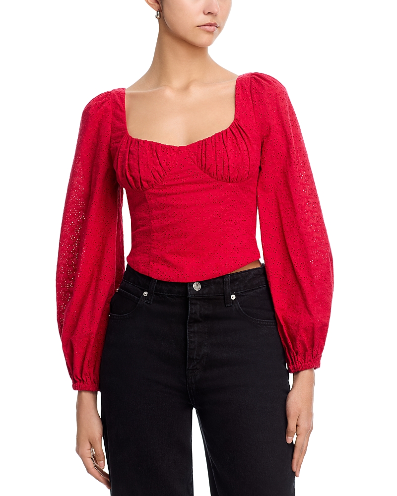Aqua Embroidered Puffed Sleeve Top - Exclusive