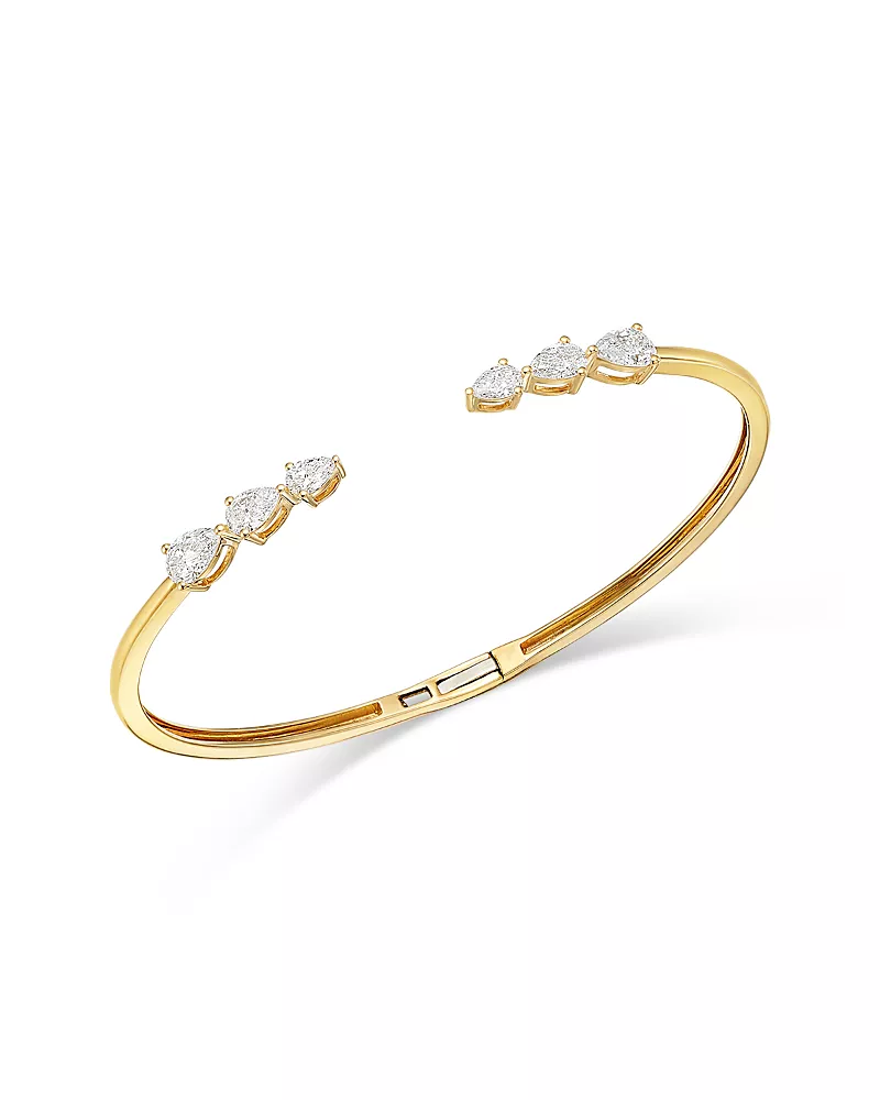Bloomingdale's Fine Collection Luxe Collection Certified Lab Grown Diamond Pear Trio Bangle Bracelet in 14K Yellow Gold, 2.0 tcw
