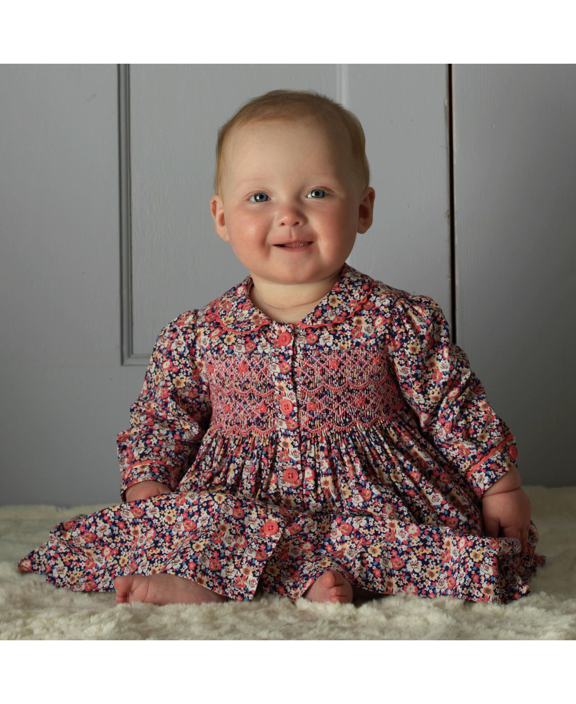 Girls' Floral Smocked Button Front Dress - Baby — Image 3