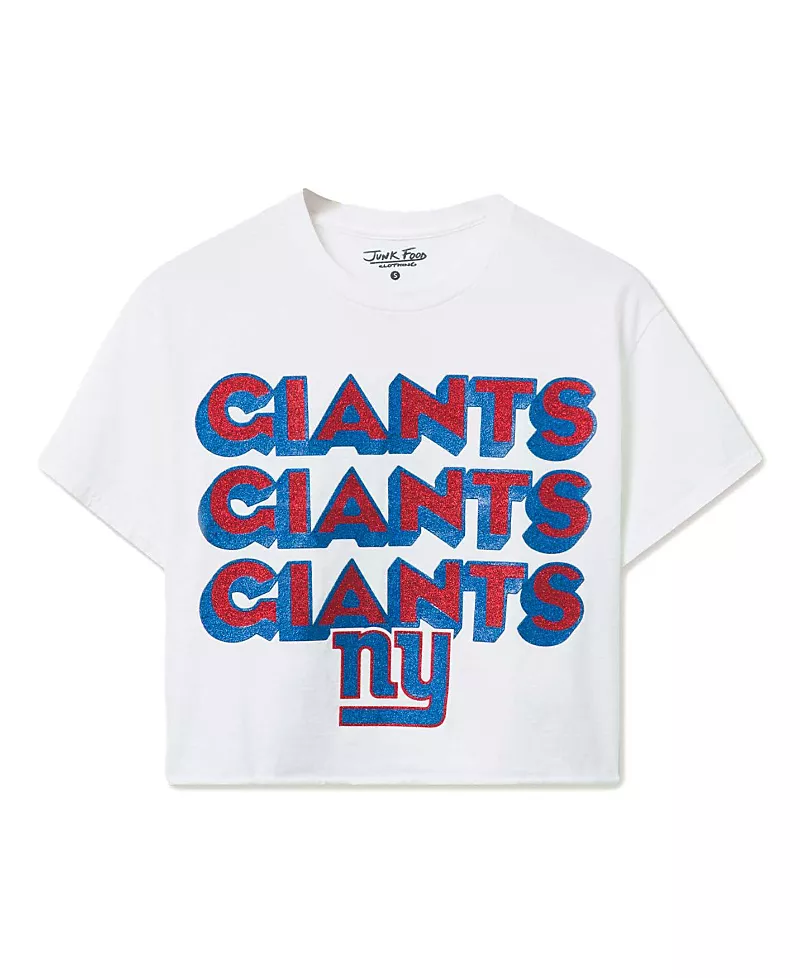 Junk Food Clothing Women's Nfl New York Giants Repeat Glitter Flea Market Crop Tee