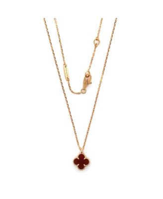  Sweet Alhambra Pendant Necklace 18K Rose Gold and Carnelian, 15.25 - 16"