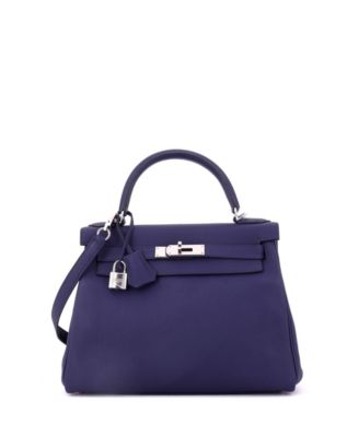 Kelly 28 Handbag Blue Togo with Palladium Hardware