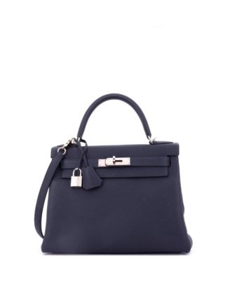 Kelly 28 Handbag Blue Togo with Palladium Hardware