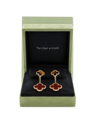  Magic Alhambra 2 Motifs Drop Earrings 18K Gold with Tiger's Eye and Carnelian