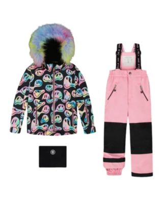Girls' Two-Piece Play Snowsuit Smiley Face Jacket - Big Kid