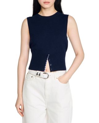Dan Striped Trim Wool Sleeveless Cropped Sweater