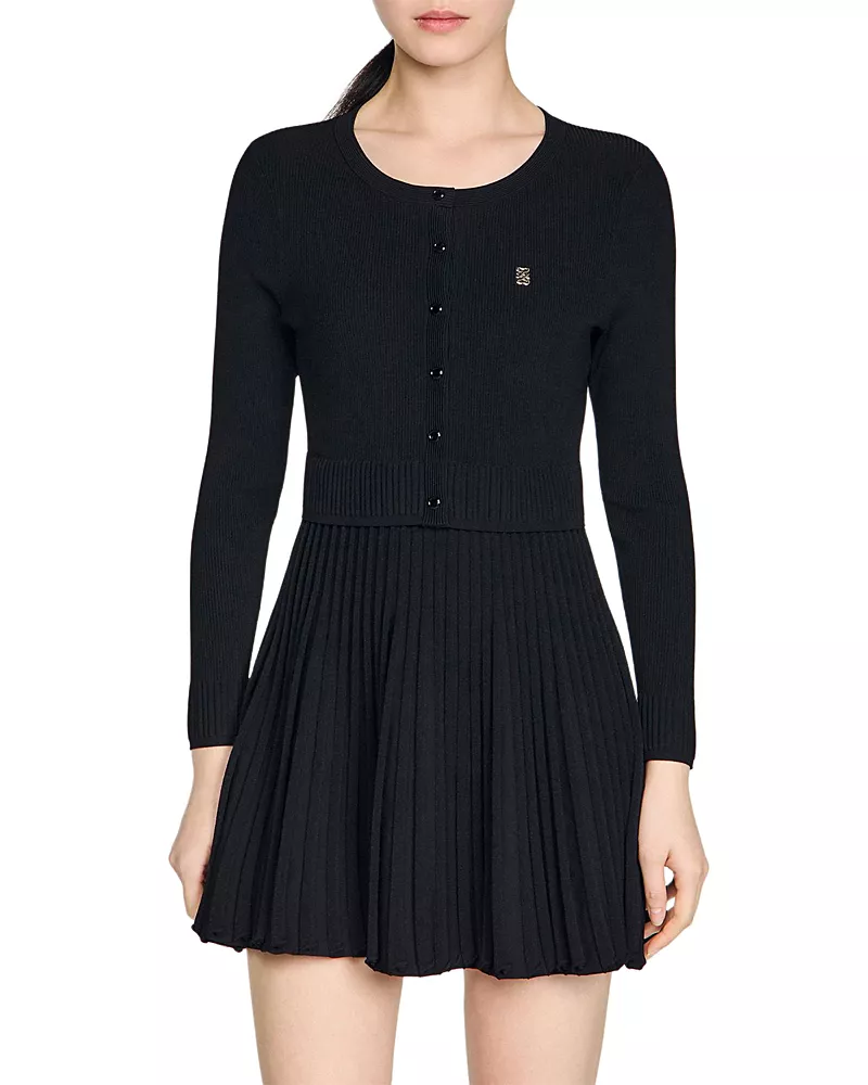 Sandro Ruby Pleated Knit Short Dress