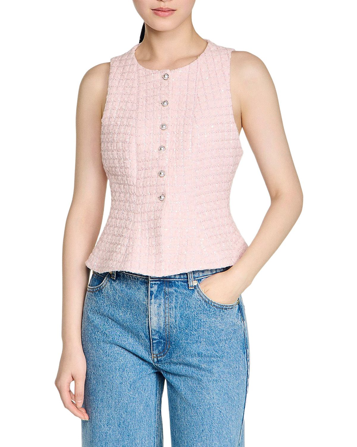 Sandro Demie Sequin Tweed Top