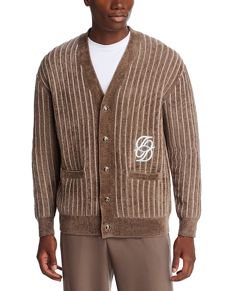 Drole De Monsieur Men's Monogram Stripe Cardigan Sweater