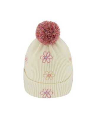 Girls' Lined Knit Flowers Pompom Hat - Little Kid, Big Kid