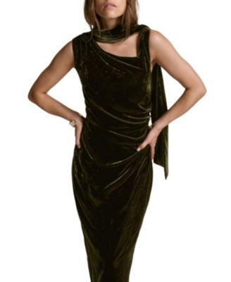  Women's Velvet Scarf Detail Midi Dress