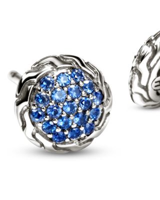 Sterling Silver Essentials Blue Sapphire Pav&eacute; Stud Earrings