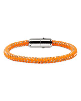 Men's Sterling Silver Orange Rubber & Stainless Steet Cord Bracelet