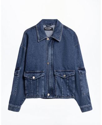  Multi Pocket Denim Jacket in Medium Blue