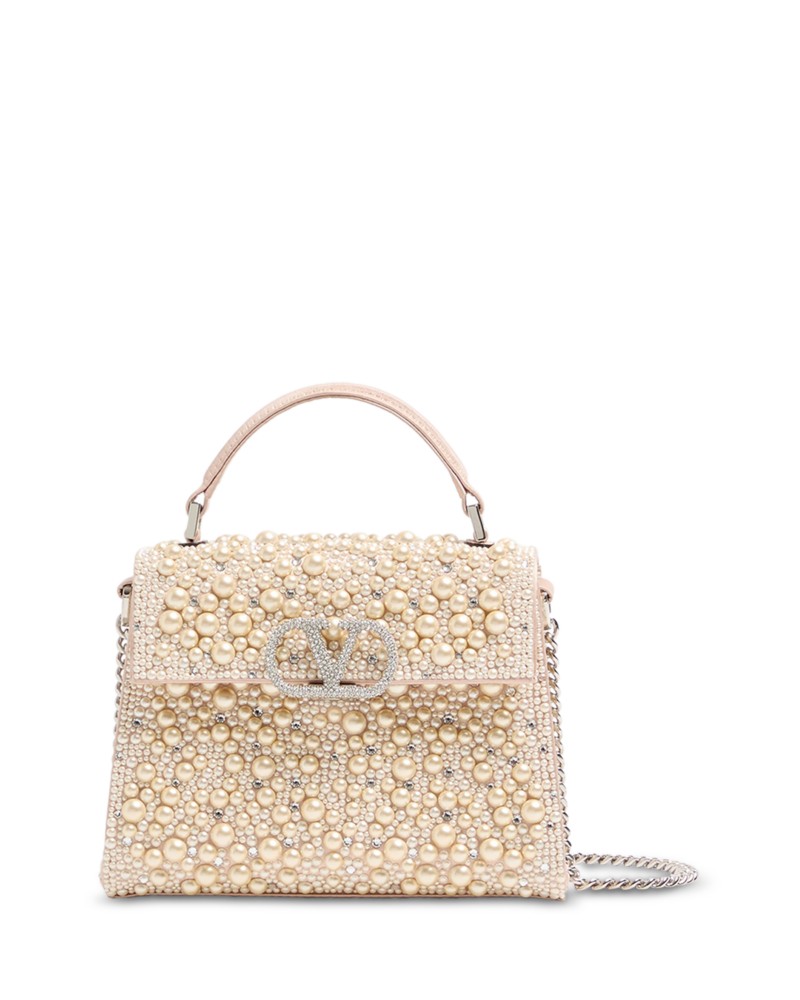 Valentino Garavani Mini VLogo Top Handle Bag in Cream