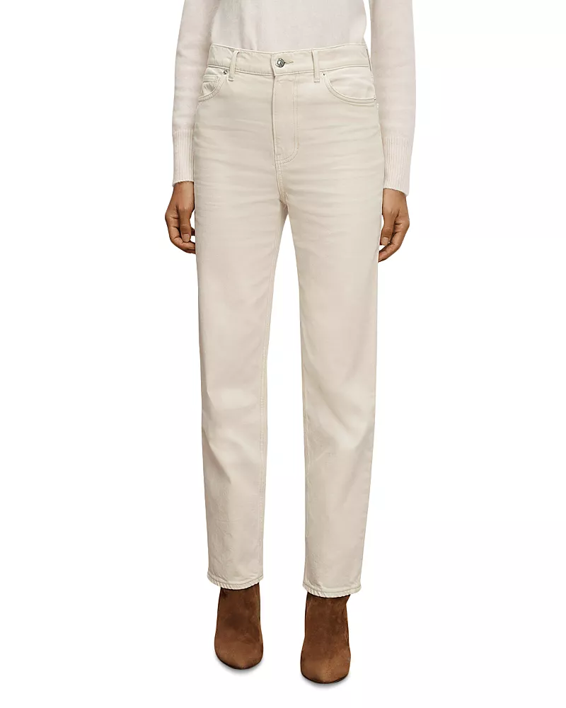 Veronica Beard Leah Mid Rise Straight Jeans in Ecru