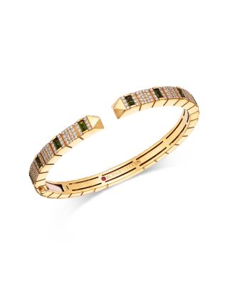 18K Rose Gold Obelisco Diamond & Green Tourmaline Bangle Bracelet