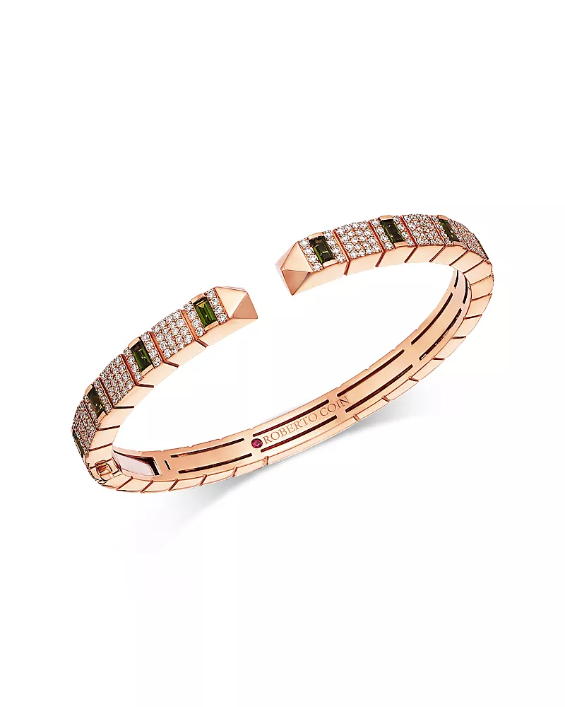Roberto Coin 18K Rose Gold Obelisco Diamond & Green Tourmaline Bangle Bracelet