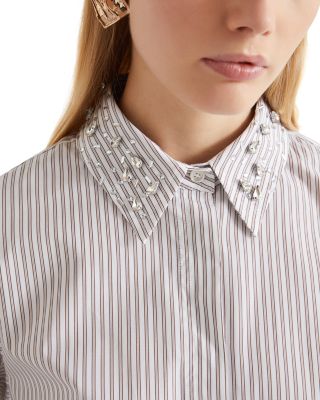 Rhinestone Collar Striped Shirt