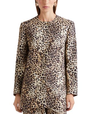 Cat Print Round Neck Jacket