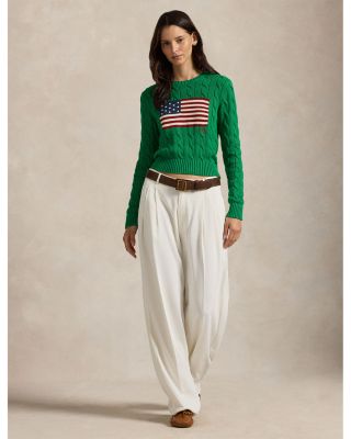 Flag Cable Knit Cropped Sweater