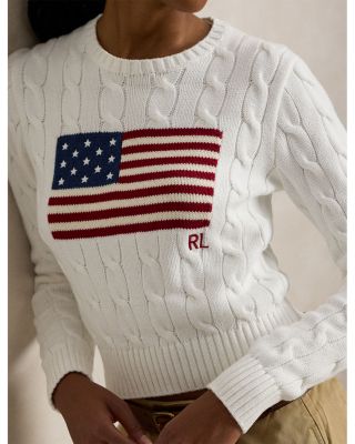 Flag Cable Knit Cropped Sweater