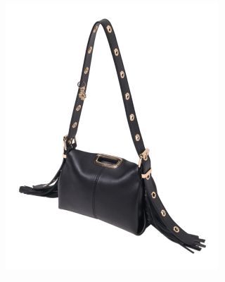 Miss M Mini Fringed Black Leather Crossbody Bag 