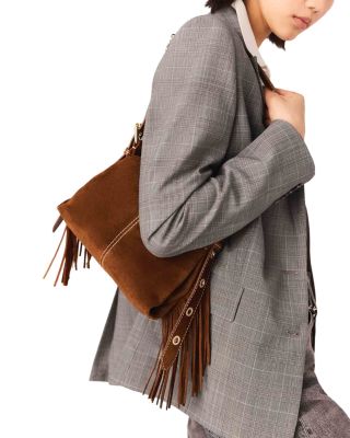 Miss M Mini Fringed Brown Suede Crossbody Bag