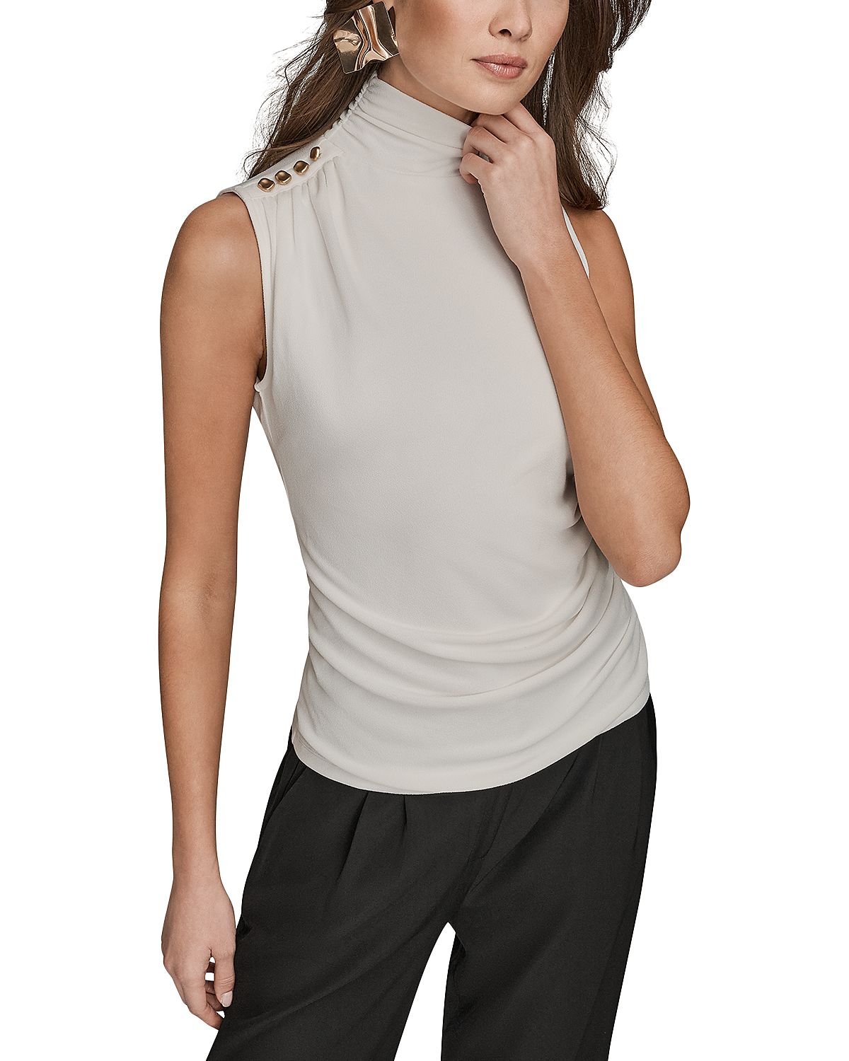Donna Karan New York Draped Button Trim Top
