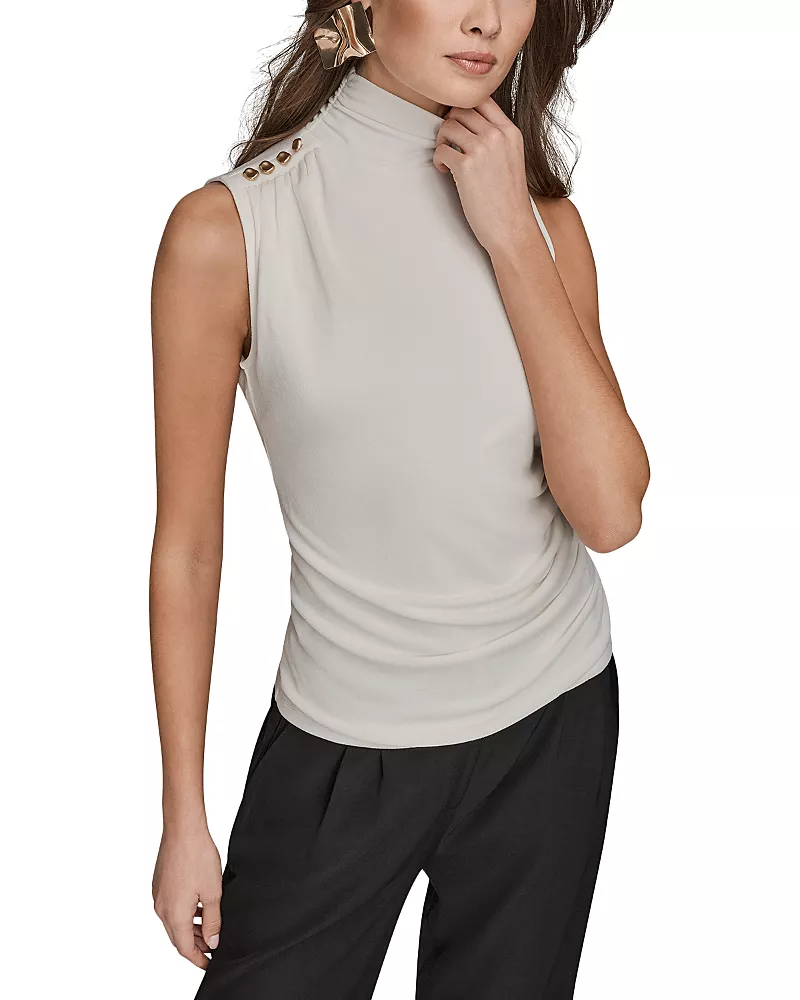 Donna Karan New York Draped Button Trim Top