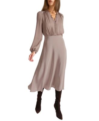 Amal Silk Long Sleeve Fit and Flare Midi Dress