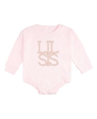 Girls' Lil Sis Faux Pearl Patch Long Sleeve Romper - Baby