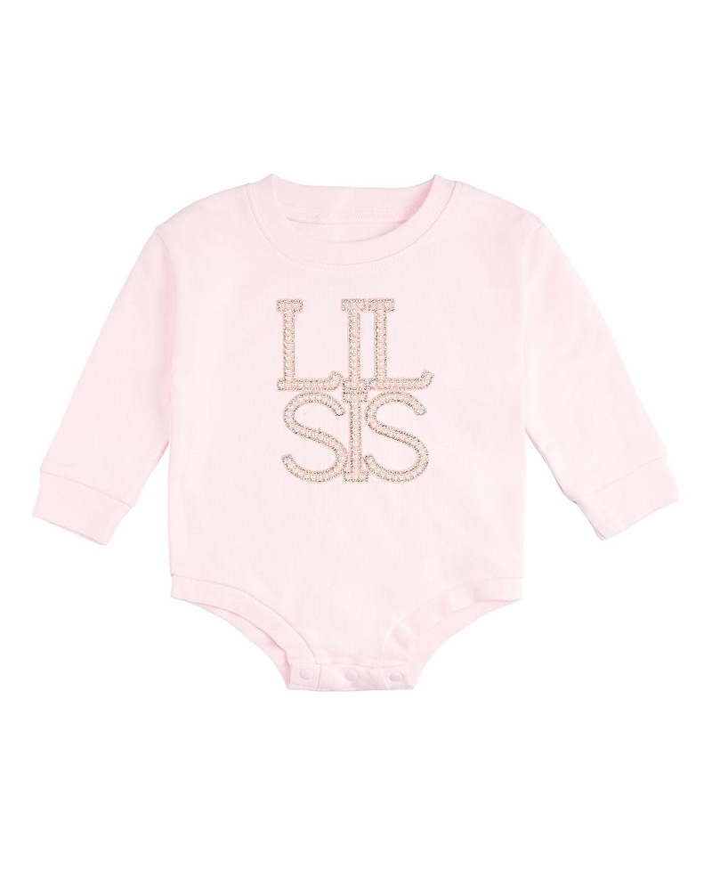 Sweet Wink Girls' Lil Sis Faux Pearl Patch Long Sleeve Romper - Baby In Multi