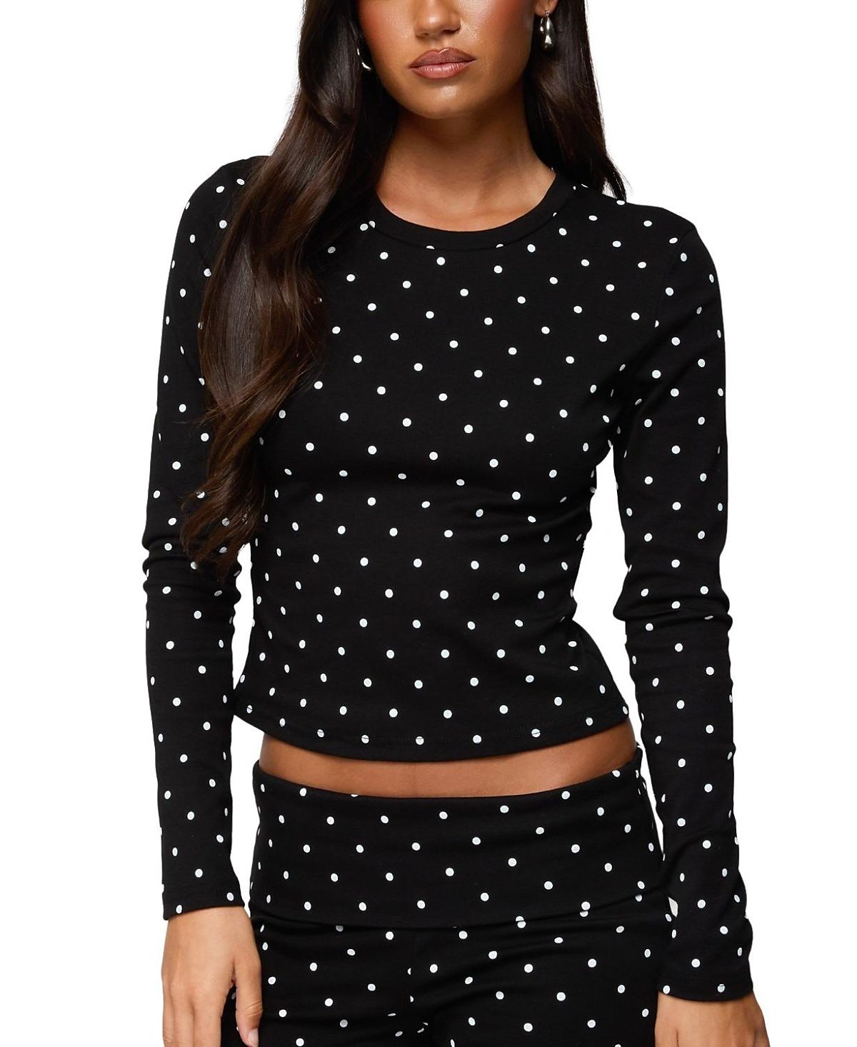 Edikted Daliya Polka Dot Long Sleeve Top