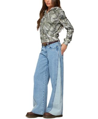  Genna Contrast Panel Low Rise Baggy Jeans in Blue Washed