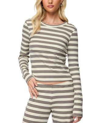 Avalie Striped Ribbed Long Sleeve T Shirt