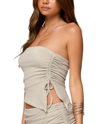 Issa Asymmetric Drawstring Strapless Top