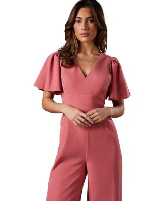 Flutter Sleeve Plunge Jumpsuit