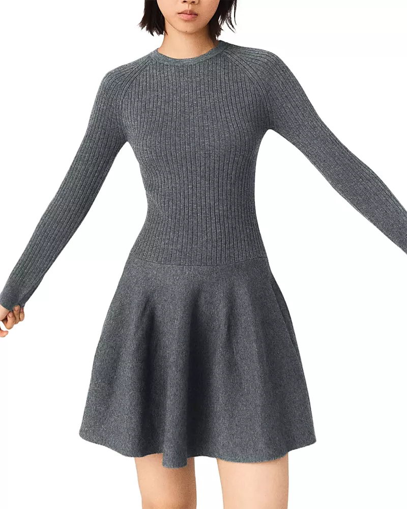 Maje Ribbed Mini Skater Dress