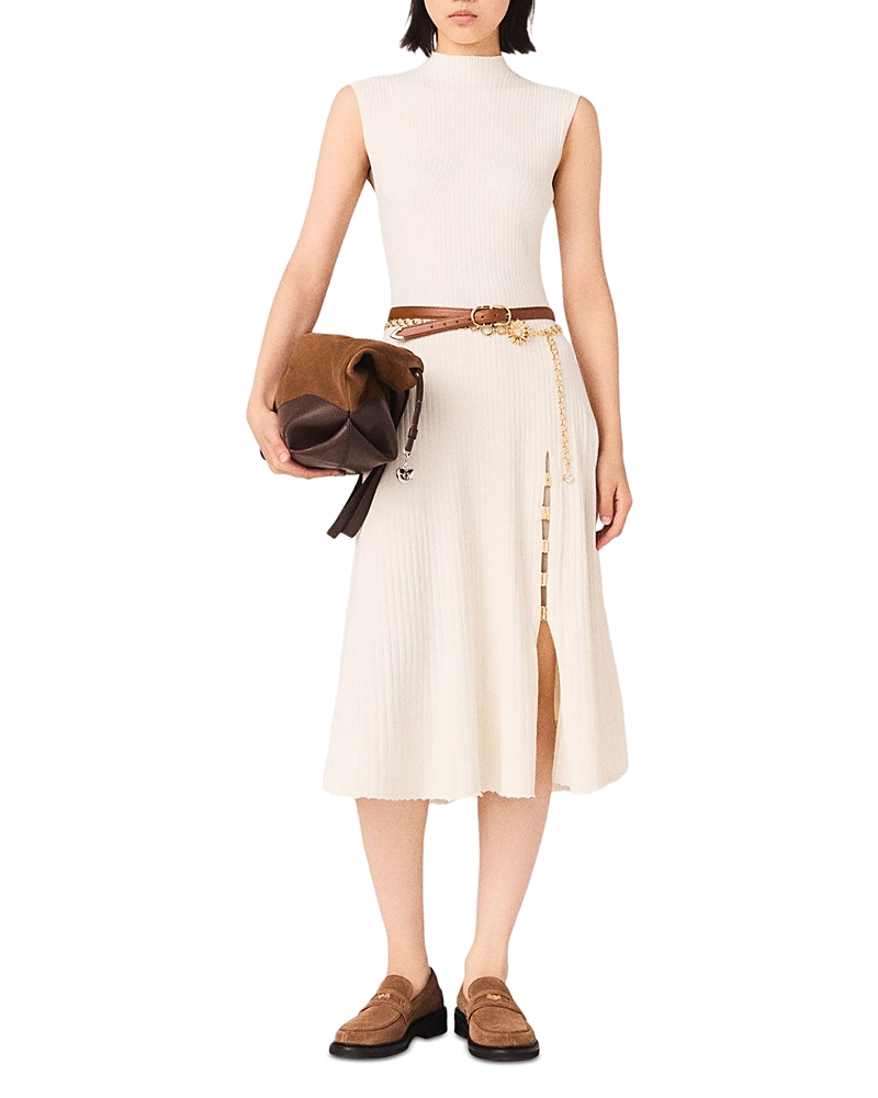Maje Side Slit Ribbed Dress